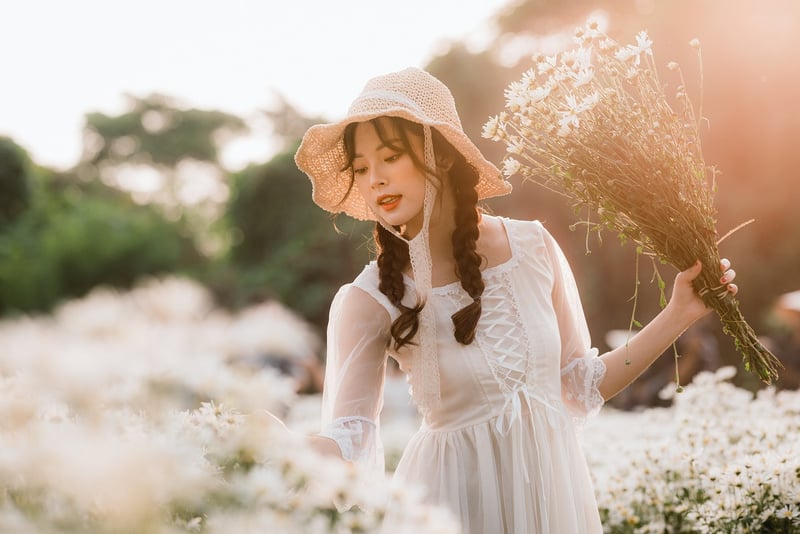 Woman wearing vintage fabric accessories